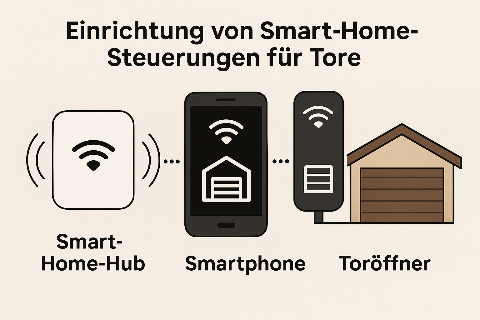 Smart-Home-Garagentorsteuerung mit Smartphone-App, Torstatus-Anzeige, WLAN-Gateway, Lichtschranke und Garagentorantrieb zur Kontrolle, ob das Garagentor offen oder geschlossen ist.