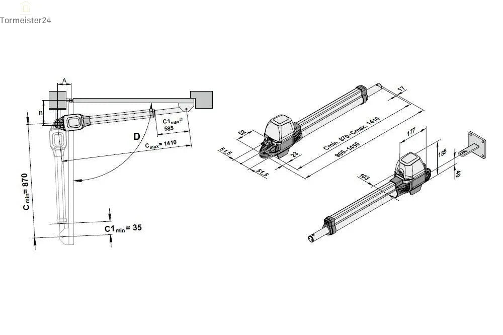 Asymmetrisches automatisches Drehtor mit unterschiedlich langen Torflügeln und passender Antriebslösung für ruhigen, sauberen Torlauf.