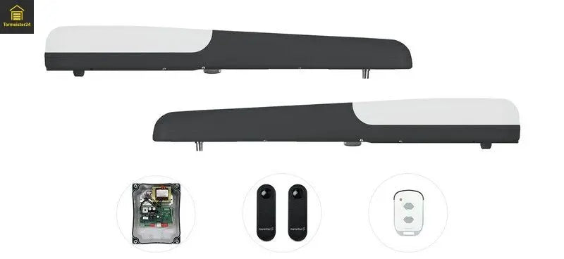 Langes automatisches Drehtor mit 4 m Torflügel und passendem Drehtorantrieb für hohe Hebelkräfte, sauberen Torlauf und sichere Einfahrt.