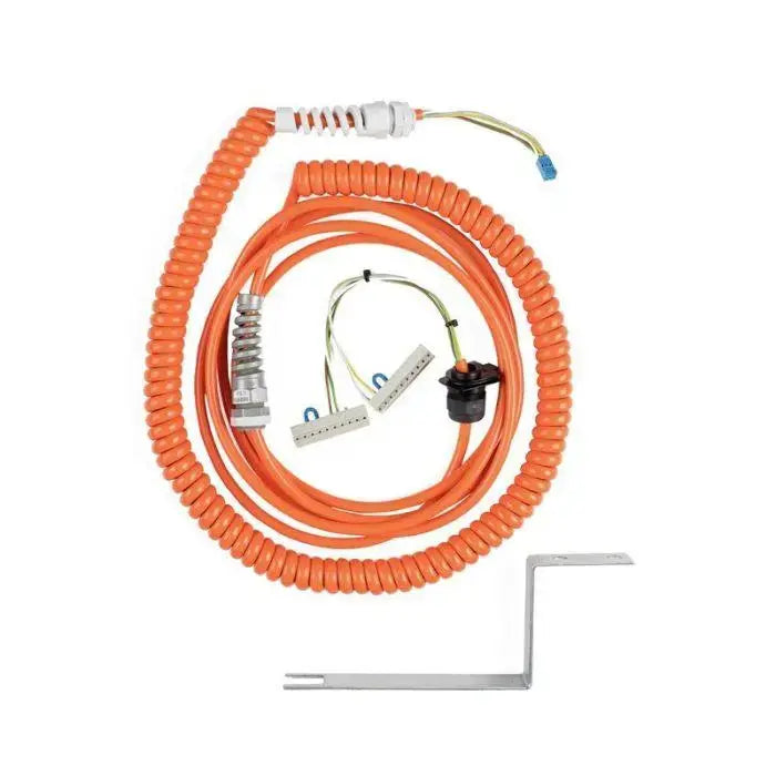Spiralkabel am Industrie-Sektionaltor zur Signalübertragung zwischen beweglichem Torblatt, Torblatt-Anschlussdose, Optosensor, Kontaktleiste und Torsteuerung bei Schließkantensicherung.