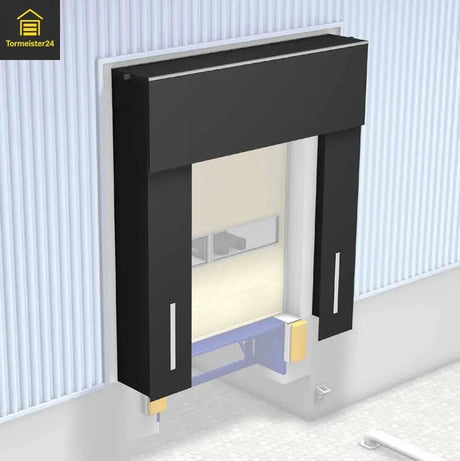 Torabdichtung Shelter an Laderampe mit Seitenklappen und Topklappe im Einsatz