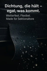 Nahaufnahme Rolltor-Dichtung mit Wassertropfen – zeigt wetterfeste Qualität.