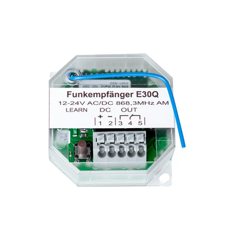 Funkempfänger 1-Kanal 868 MHz für Toranlagen

Empfänger 868 MHz 1-Kanal 12–24 V AC/DC

Garagentor Empfänger 1-Kanal 25 Speicherplätze

Universal Funkempfänger 868 MHz für Handsender

Empfänger 1-Kanal Torsteuerung kompatibel 868 MHz

Ersatz Empfänger 1-Kanal 868 MHz Funksteuerung

Kompakter Empfänger 868 MHz mit 25 Speicherplätzen

Funkempfänger 1-Kanal 868 MHz für Fremdsysteme

Steuerungsempfänger Toranlage 1-Kanal 868 MHz

Funkempfänger Zubehör 868 MHz 12–24 V