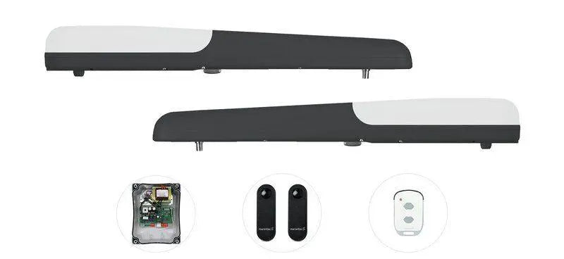 Comfort KRA2224 Drehtorantrieb Set 2‑flügelig

Bi·linked Drehtorantrieb Marantec KRA2224

Komfort-Torantrieb KRA2224 ohne Encoder

Marantec KRA2224 Aluminiumgehäuse

Torantrieb Set 2‑flügelig bis 3 m

KRA2224 mechanische Komponenten verdeckt

Torautomation KRA2224 Marantec

Control CBX20224L mit Handsender

Light Barrier & Endstop im Lieferumfang

Comfort KRA2224 Montageansicht