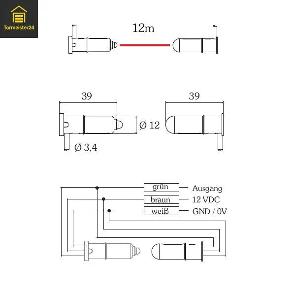 Optosensor-Set 12 mm – Sender & Empfänger zur Torabsicherung für Sektional- & Industrietore Tormeister24