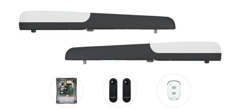 Marantec Comfort KRA2324E Drehtorantrieb Set für 2-flügeliges Tor bis 3 m

24V Drehtorantrieb mit Encoder und 868 MHz bi.linked Funk

Marantec KRA2324E Set mit Steuerung CBX20324L und Lichtschranke

2-flügeliger Drehtorantrieb 1500 N für Flügeltore